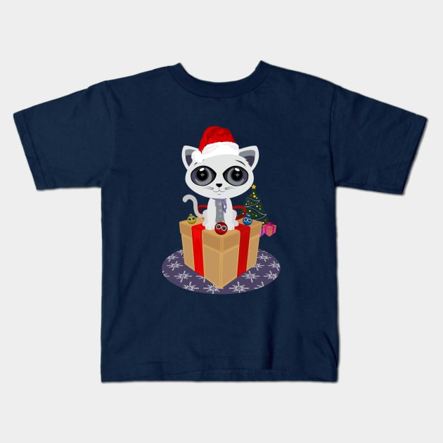 Christmas - Kitten Kids T-Shirt by adamzworld